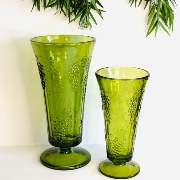 Vintage Green Grape Vases